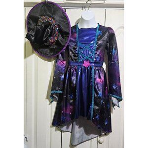 Starry Witch Costume Girls 8-10 Stars Moon Celestial Dress Sequin Hat Halloween